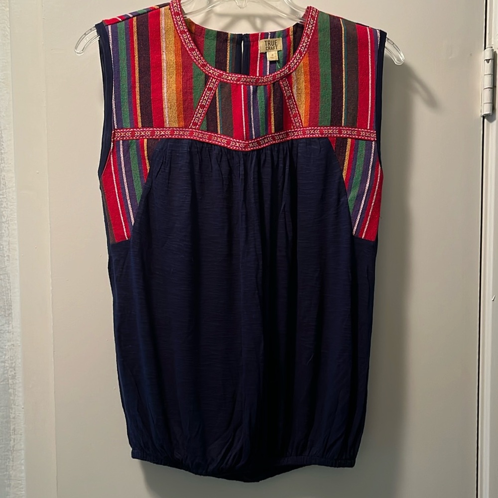 Tru Craft sleeveless tank Navy Blue with multiple colors size S light weight